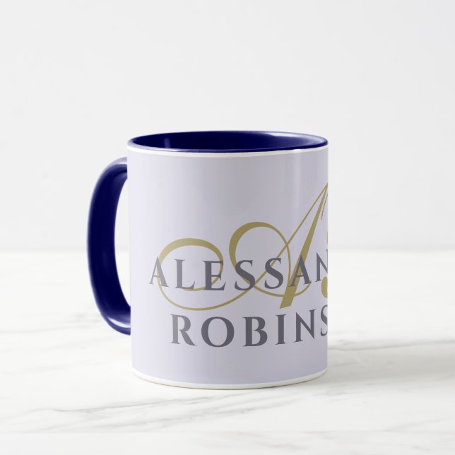 Caneca Monogram Lavender Gold Black Minimalist Stylish  (Frente Esquerda)