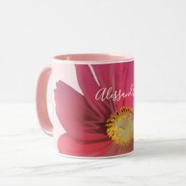 Caneca Monogram Name Floral Red Wildflower Pastel Pink