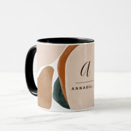 Caneca Monograma abstrato verde-ferrugem moderna