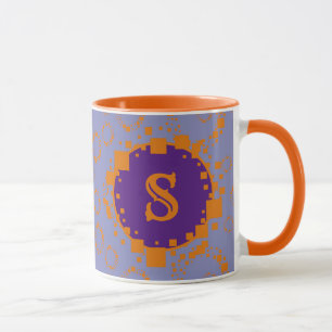 Caneca Monograma Arte Bits Digitais Laranja Puro Inicial