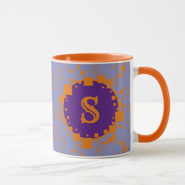 Caneca Monograma Arte Bits Digitais Laranja Puro Inicial (Direita)