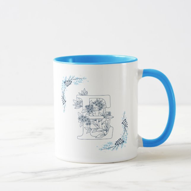 Caneca Monograma Azul, Calmo Café Floral (Direita)