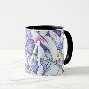 Caneca Monograma Azul Floral E Roxo