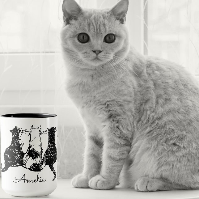 Caneca Monograma, Black and White Cat Mug (Personalized mugs for cat lovers 🐈‍⬛🐈😽
)