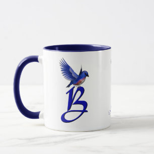 Caneca Monograma Bluebird Inicial B Elegante Personalizad
