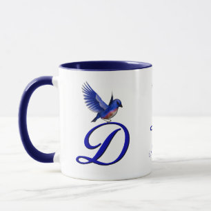 Caneca Monograma Bluebird Inicial D Elegante Personalizad