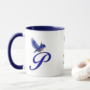 Caneca Monograma Bluebird Inicial P Elegante Personalizad