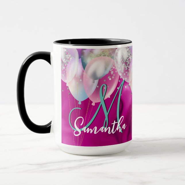 Caneca Monograma branco, cor-de-rosa falso, com brilho pr (Esquerda)