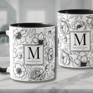 Caneca Monograma branco preto elegante
