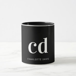 Caneca Monograma branco preto - iniciais moderna