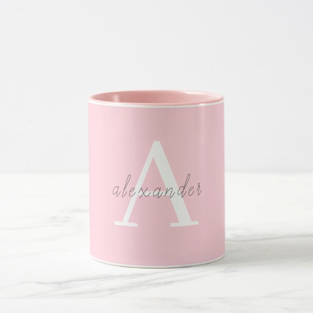 Caneca Monograma branco rosa personalizado com seu nome (Criador carregado)