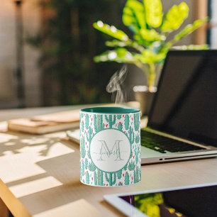 Caneca Monograma branco verde Cactus