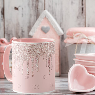 Caneca Monograma brilhante pingado cor-de-rosa