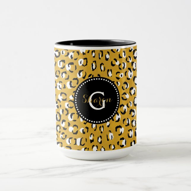 Caneca Monograma chique moderno do teste padrão do (Centro)