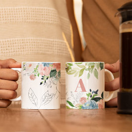 Caneca Monograma com cor de água floral elegante, cor de 