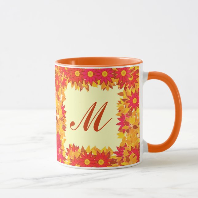Caneca Monograma com flores - vermelho e ouro (Direita)
