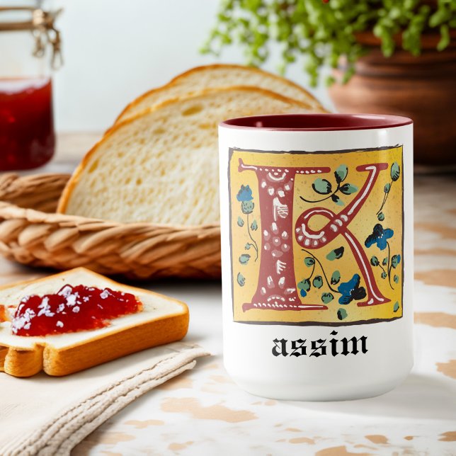 Caneca Monograma com Letra K Iluminada Floral Medi (Criador carregado)