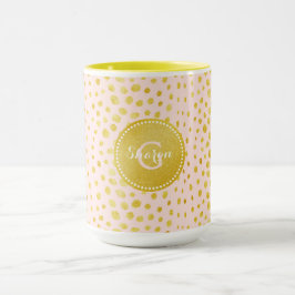 Caneca Monograma cor-de-rosa chique do impressão da chita