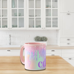 Caneca Monograma cor-de-rosa com brilho Unicórnio