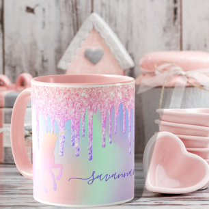 Caneca Monograma cor-de-rosa com brilho Unicórnio