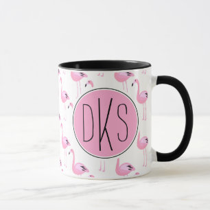 Caneca Monograma cor-de-rosa dos flamingos  