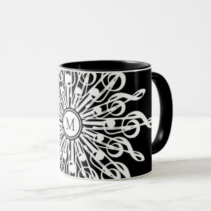 Caneca Monograma da Clef do Árvore Ornamental Negra