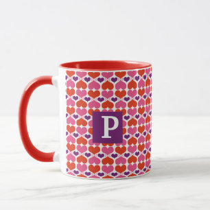 Caneca Monograma da edredão dos corações dos namorados