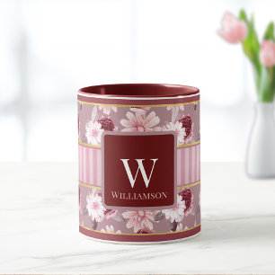 Caneca Monograma da faixa plana cor-de-rosa elegante