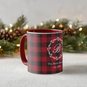 Caneca Monograma da família White Wreath Check Red Buffal