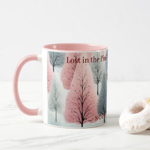 Caneca Monograma da Floresta de inverno Rosa Minimizada