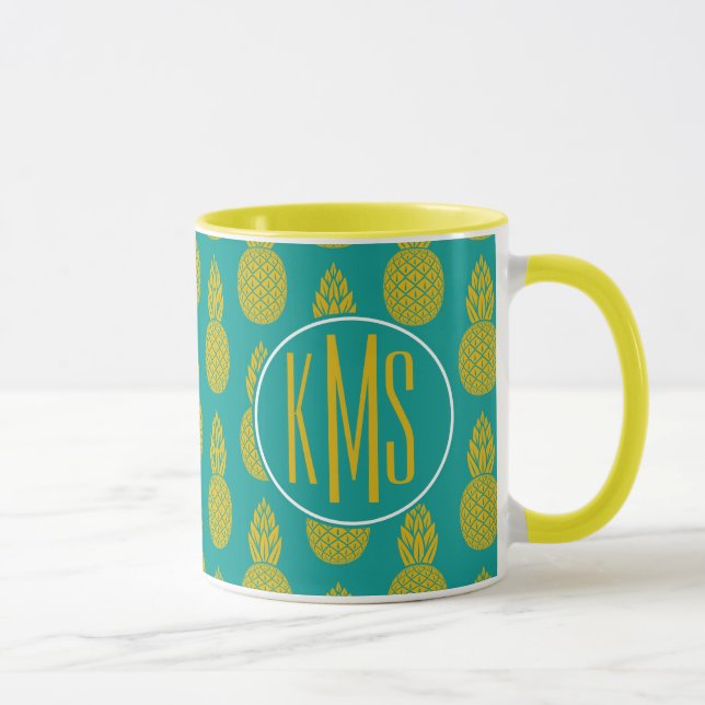 Caneca Monograma da fruta tropical | do abacaxi (Direita)