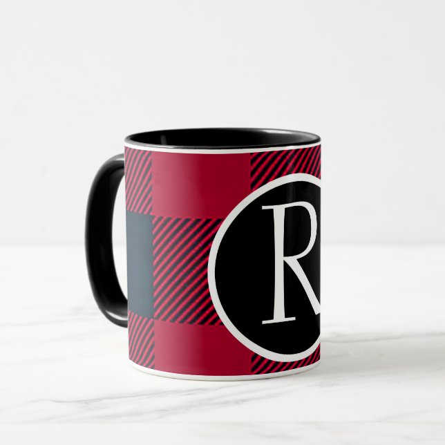 Caneca Monograma da xadrez de búfalos em SImple (Frente Esquerda)