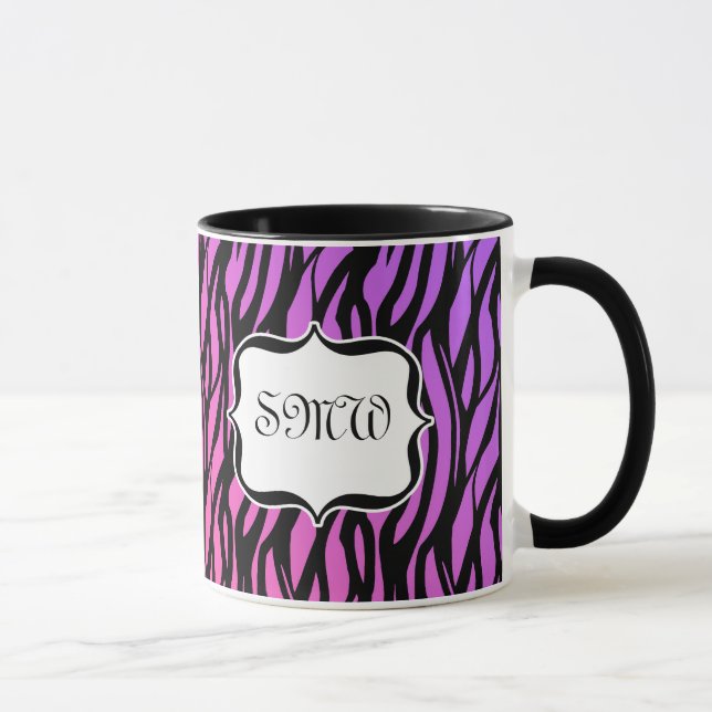 Caneca Monograma das tiras de zebra rosa/roxo quente (Direita)
