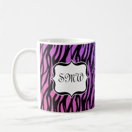 Caneca Monograma das tiras de zebra rosa/roxo quente