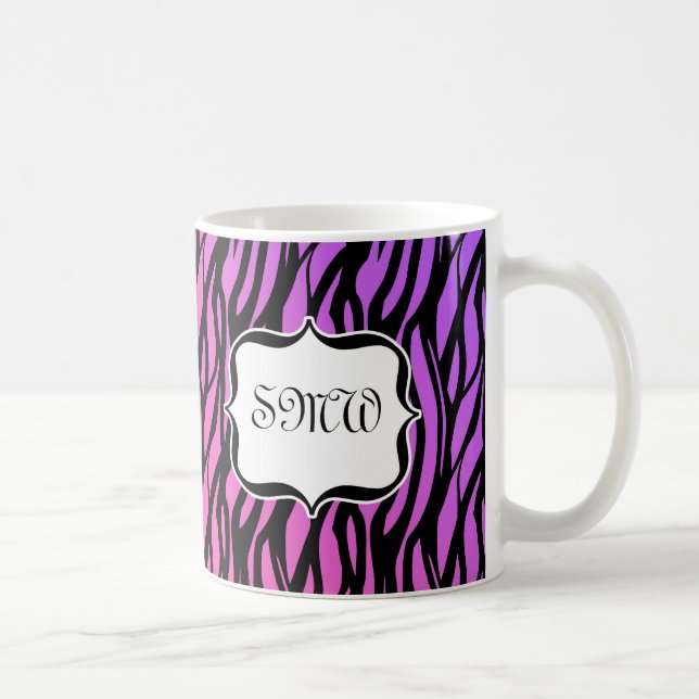 Caneca Monograma das tiras de zebra rosa/roxo quente (Direita)