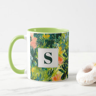 Caneca Monograma de Abstrato Botânica Verde Tropical