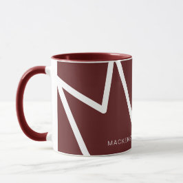 Caneca Monograma de Abstrato Vermelho e Branco Moderno