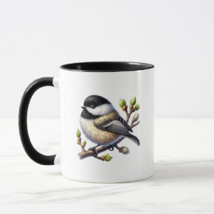 Caneca Monograma de amantes de passarinhos cute chickadee