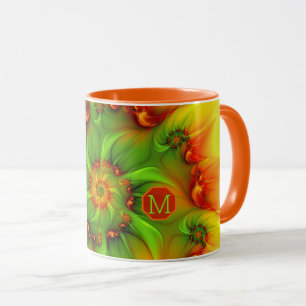 Caneca Monograma de Arte Fractal Colorida de Verão Quente