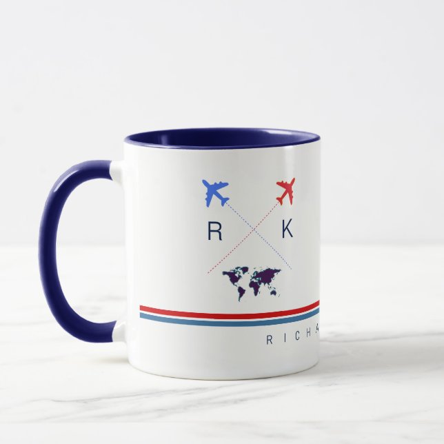 Caneca Monograma de aviões, avião viagem americano branco (Esquerda)
