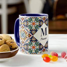 Caneca monograma de azulejo turco mediterrâneo