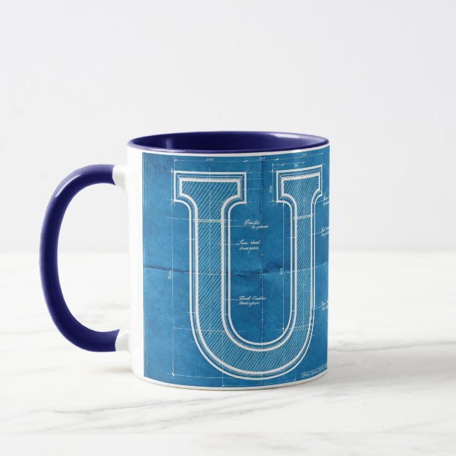 Caneca Monograma de Blueprint da Letra U (Esquerda)