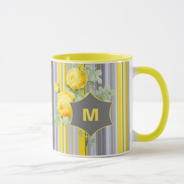 Caneca Monograma de Cinzas Amarelas Sunny Amarelo Elegant (Direita)