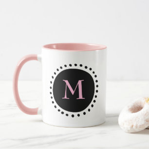 Caneca Monograma de Círculo Preto Rosa Dois Tons