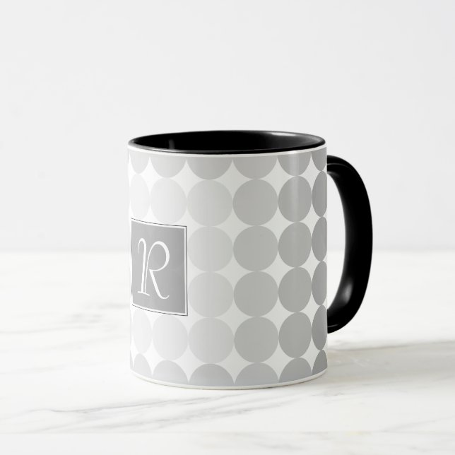 Caneca Monograma de Círculos Cinzas Modernos (Frente Esquerda)