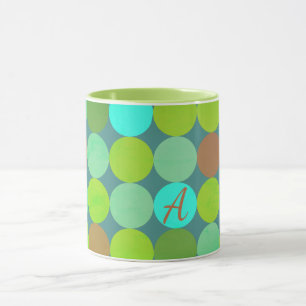 Caneca Monograma de Círculos em Verde Lima, Turquesa e Fe