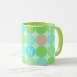 Caneca Monograma de Círculos Verdes e Laranja Azul Turque