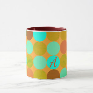 Caneca Monograma de Círculos Verdes e Laranja Azul Turque
