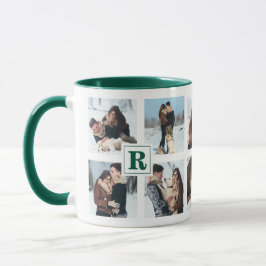 Caneca Monograma de Colagem de Fotos de Natal Múltiplo Mo