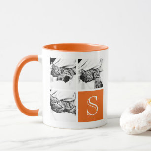 Caneca Monograma de Colagem de Fotos do Instagram Laranja